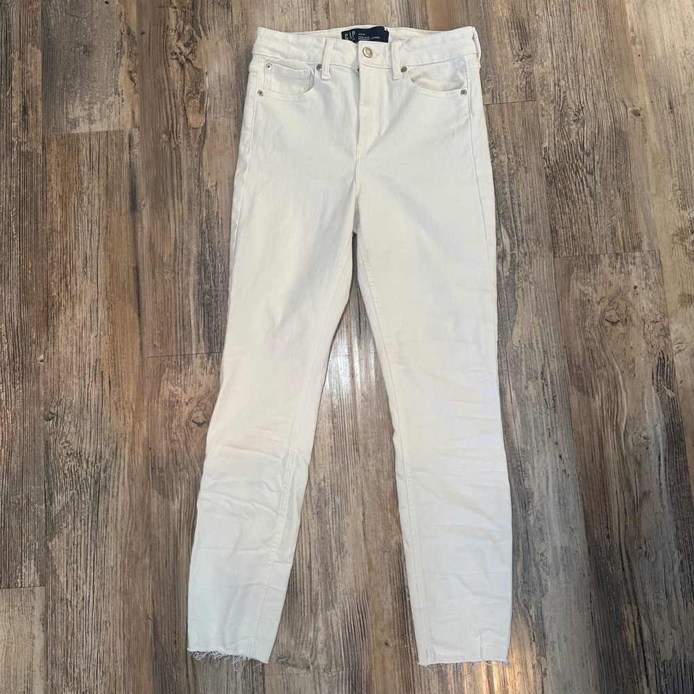 Gap Denim High Rise Universal Legging White Raw Hem Skinny Jeans Size 4 27R